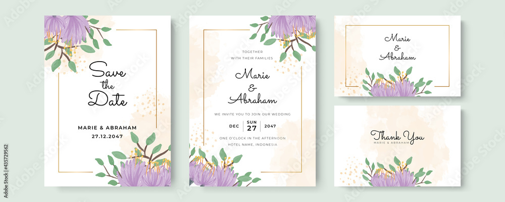 Greenery Watercolor Floral wedding invitation template card design