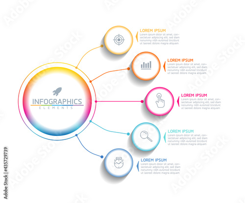 Vector illustration infographics design template, business information, presentation chart, with 5 options or steps. 