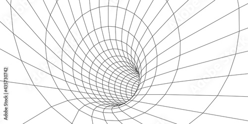 Tunnel or wormhole. Digital 3d wireframe tunnel. 3D tunnel grid. Network cyber technology. Surrealism. Vector illustration.