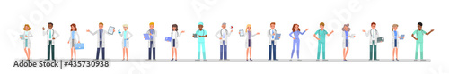 Group of doctors different poses character vector design. Presentation in various action with emotions.