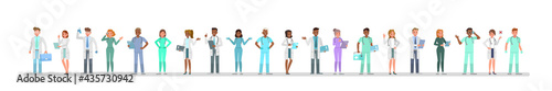 Group of doctors different poses character vector design. Presentation in various action with emotions.