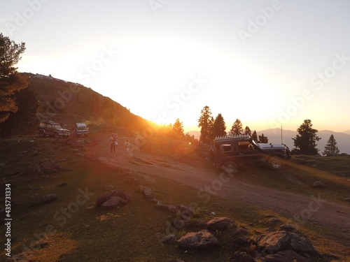 truck on the kashmire valley mountain top road photo