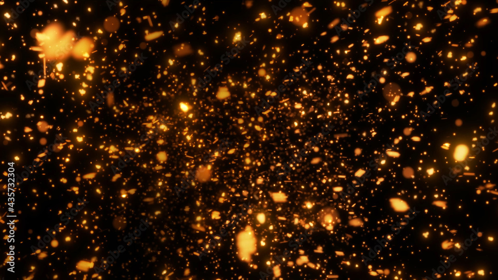 幻想的に金色に発光する火花と火の粉 幻想的に金色に発光する火花と火の粉