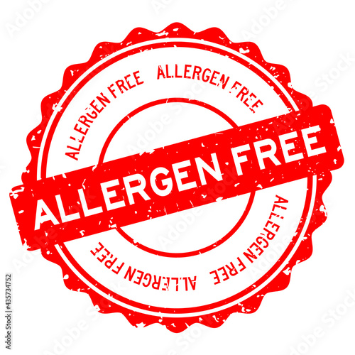Grunge red allergen free word round rubber seal stamp on white background