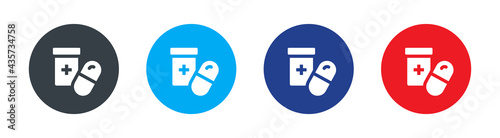 Pill, drug, medicine icon set. Medicament and pharmaceutical symbol. 