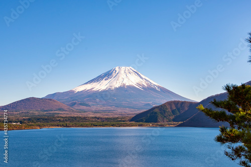 Fuji Mountain in the morning at Lake Motosuko, Japan