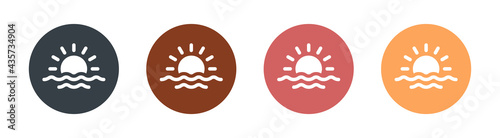 Sunburst, horizon, sunlight icon. Sun above ocean symbol vector illustration.