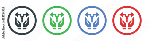 Hand with arrow split icon. Sharing symbol vector illustration