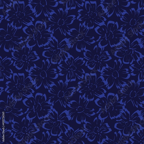 Blue Tropical Botanical Floral Seamless Pattern Background