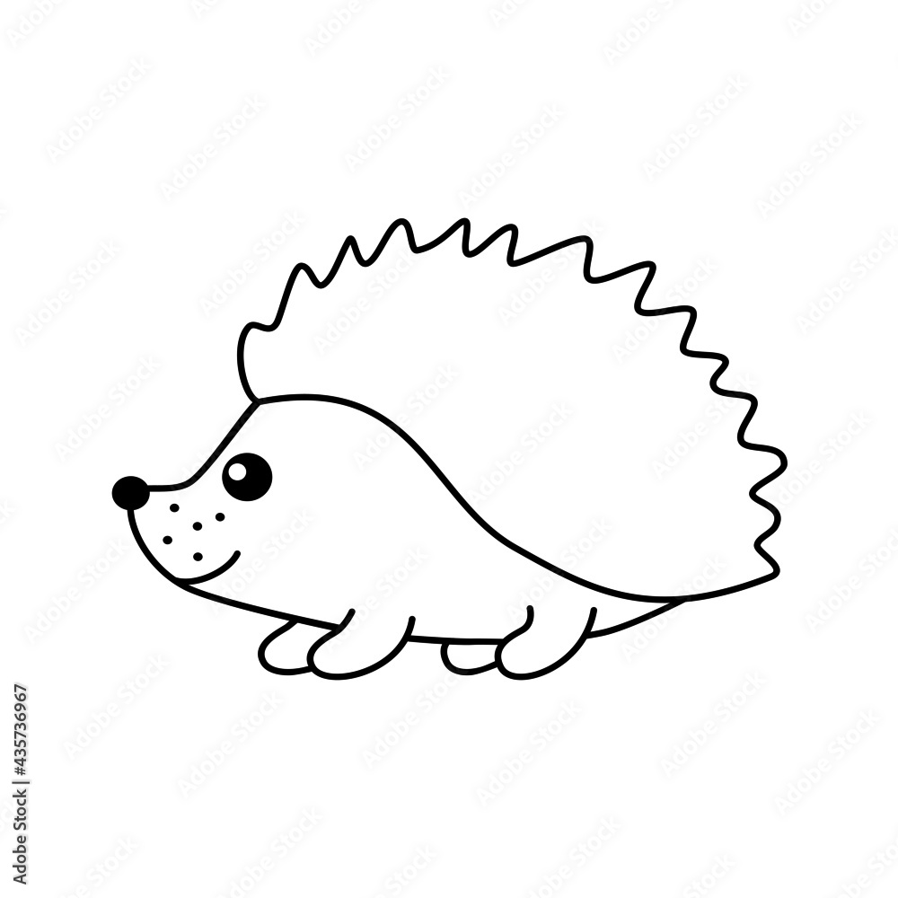 Hedgehog vector black and white contour isolated vector. Cute cartoon ...