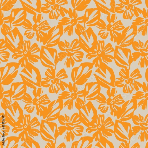Orange Botanical Floral Seamless Pattern Background