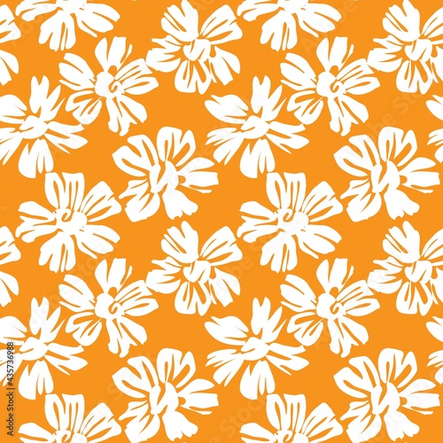 Orange Botanical Floral Seamless Pattern Background