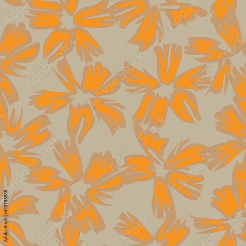 Orange Botanical Floral Seamless Pattern Background