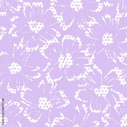 Purple Botanical Tropical Floral Seamless Pattern with dotted Background