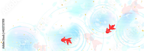 水面の波紋と金魚　涼しげな背景イラスト