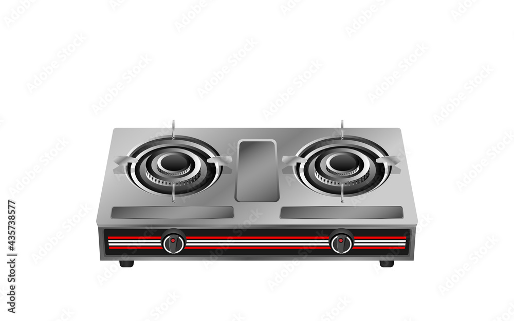 Fototapeta premium Gas Stove on isolated background kitchen home appliance. Two-burner gas stove on white background.