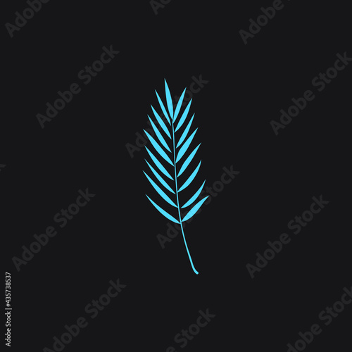 glowing blue leaf leaves line art icon logo isolated on dark black background