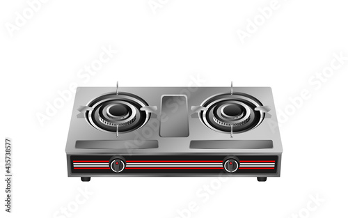 Gas Stove on isolated background kitchen home appliance. Two-burner gas stove on white background.