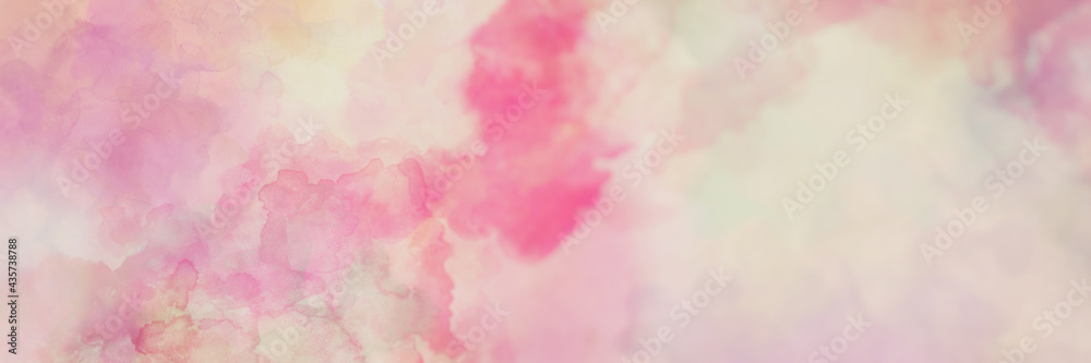 Soft blurred watercolor background in pink and cream colors with marbled texture, pretty rose pink and light purple watercolor blotches