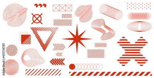 Minimalist graphic shapes set. Memphis and brutalism elements. Abstract geometric forms for poster, flyers, cards, merch, t-shirt, advertisements, album covers and other. Vector geometric shapes