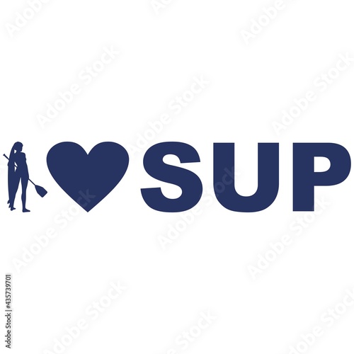 i love SUP text with silhouette of woman and heart icon