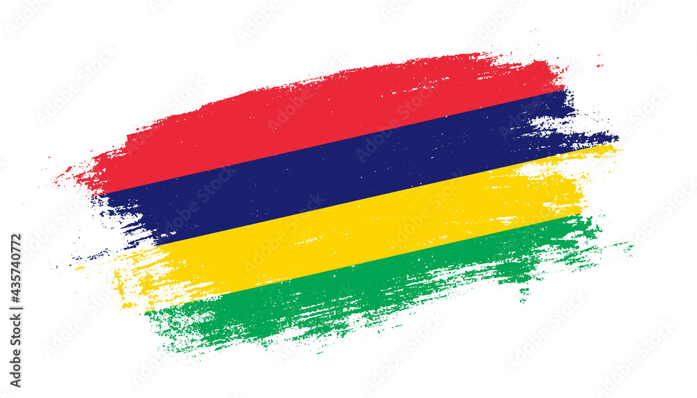Obraz premium Flag of Mauritius country on brush paint stroke trail view. Elegant texture of national country flag