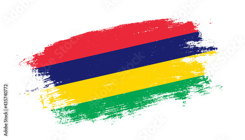 Flag of Mauritius country on brush paint stroke trail view. Elegant texture of national country flag
