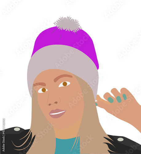 Mujer con gorro de lana con pompón. . Fondo transparente
