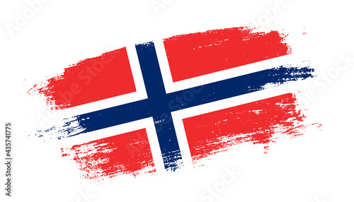 Flag of Norway country on brush paint stroke trail view. Elegant texture of national country flag