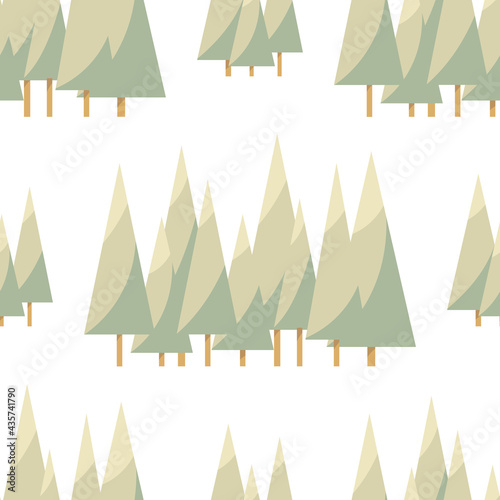 Seamless pattern with flat spruces on white.