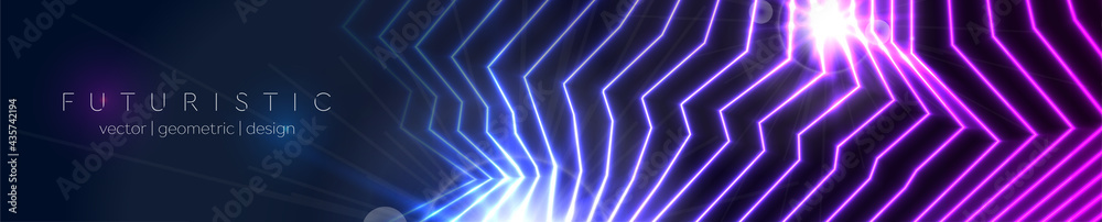 Blue and ultraviolet neon laser glowing curved 3d lines abstract tech ...