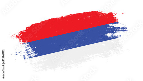Flag of Republika Srpska country on brush paint stroke trail view. Elegant texture of national country flag