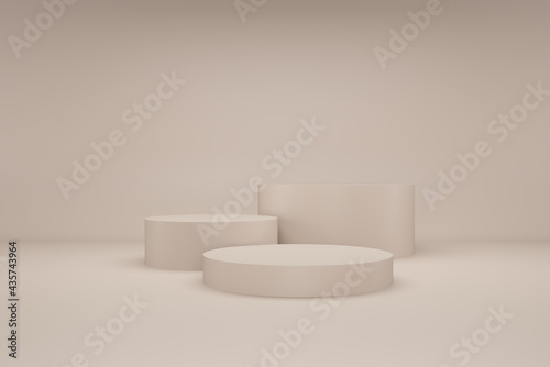 Background 3d beige rendering with cylinder podium and minimal in abstract composition, 3d render, 3d illustration
