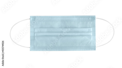 Medical face mask protecting against respiratory diseases transmitted by airborne droplets such as coronavirus and influenza on a white background.