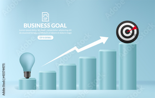 Light bulb climbing up stairs to reach a success, Ladder of business growth concept, Creative idea to achieve opportunity in career concept