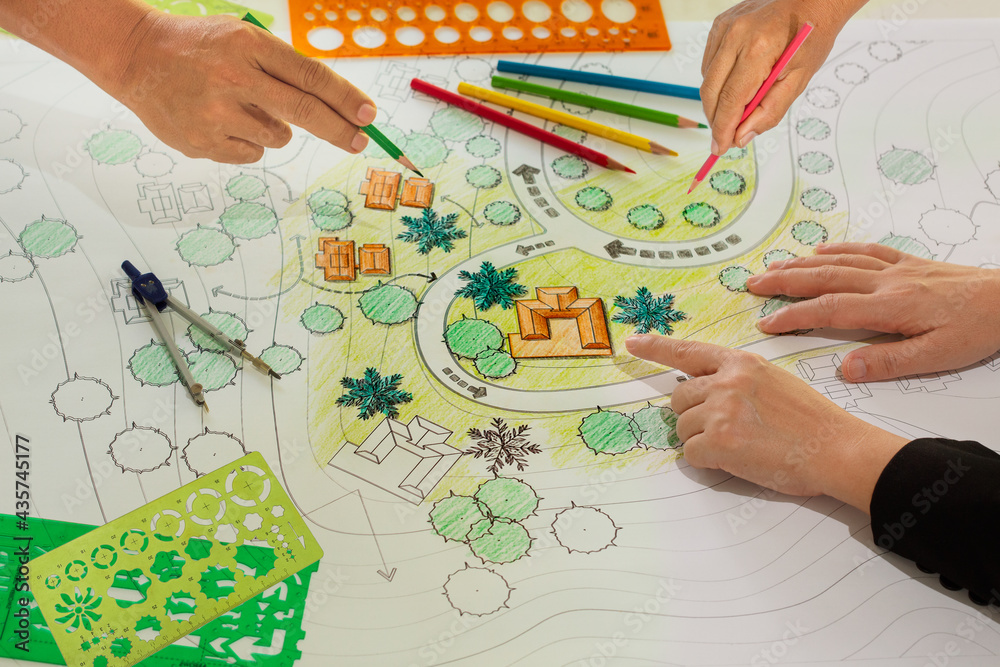 Landscape architect student working groups in class Landscape architect student working groups in class
