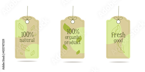Natural labels with bows isolated on white background