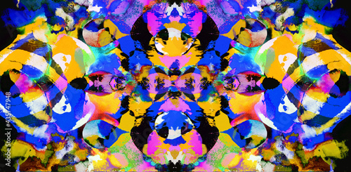 Abstract multicolor psychedelic reflection artistic background with creative splashes and shabby brush strokes effect.