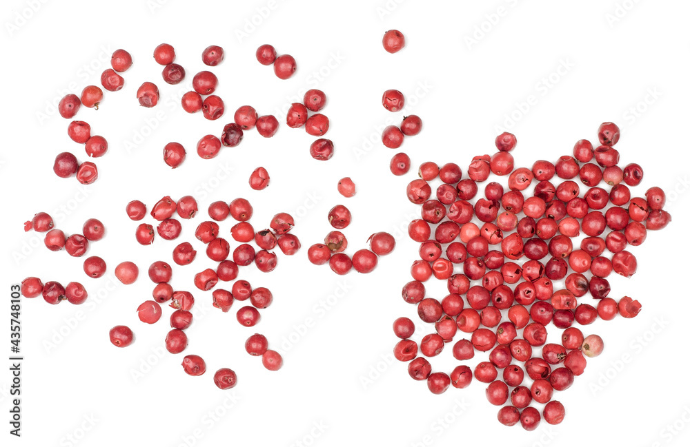Red peppers peas isolated on white, top view Red peppers peas isolated on white, top view