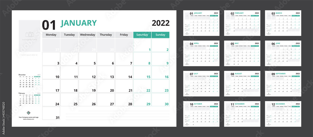 2022 calendar planner set for template corporate design week start on Monday. 2022 calendar planner set for template corporate design week start on Monday.