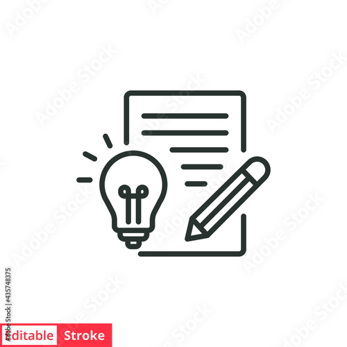 Brief line icon. Simple outline style. Concise, succinct, pencil, page, light bulb, abbreviated concept. Vector illustration isolated on white background. Editable stroke EPS 10.