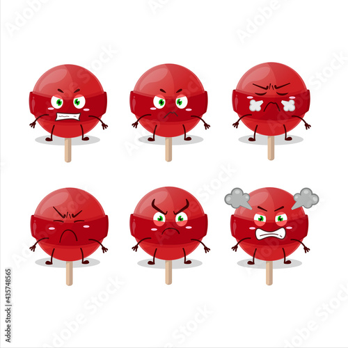 Red lolipop cartoon character with various angry expressions