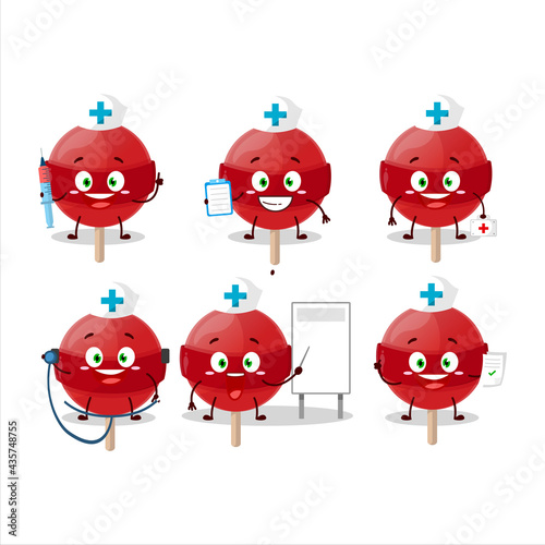 Doctor profession emoticon with red lolipop cartoon character