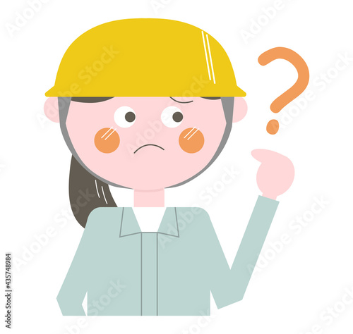 ヘルメットで作業着の女性・上半身の線なしイラスト）はてな・わからない・疑問