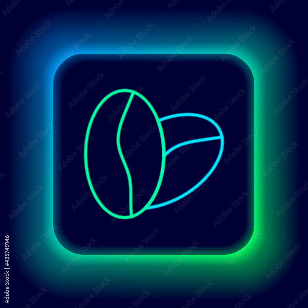 Glowing neon line Coffee beans icon isolated on black background. Colorful outline concept. Vector