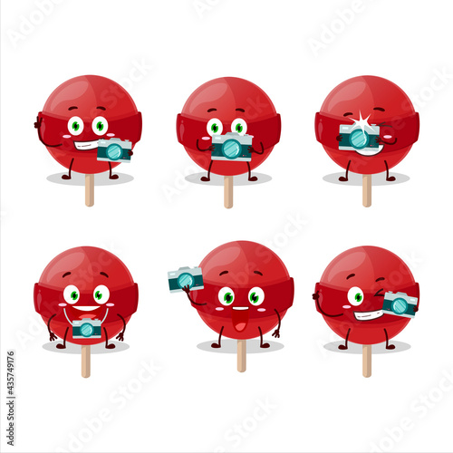Photographer profession emoticon with red lolipop cartoon character