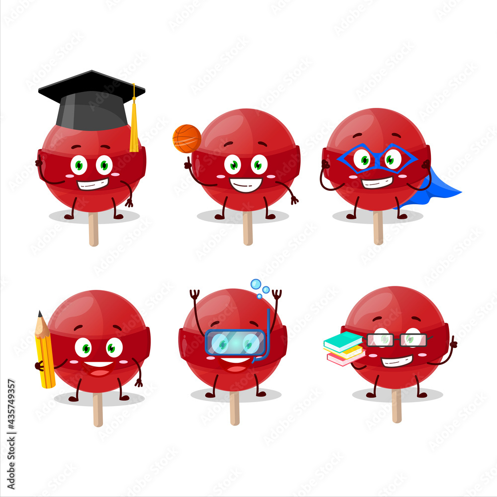 School student of red lolipop cartoon character with various expressions School student of red lolipop cartoon character with various expressions