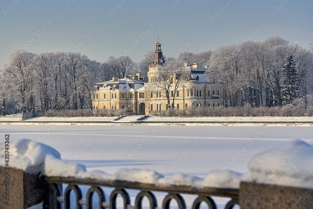 View of a beautiful mansion on the banks of the Malaya Nevka embankment