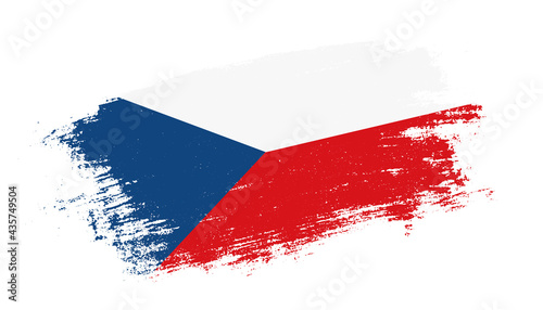 Flag of Czechia country on brush paint stroke trail view. Elegant texture of national country flag