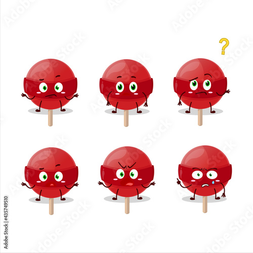 Cartoon character of red lolipop with what expression